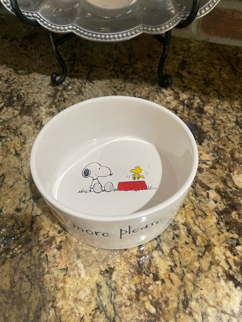 Rae Dunn Peanuts Snoopy and woodstock more please  Pet Bowl 6” Brand new
